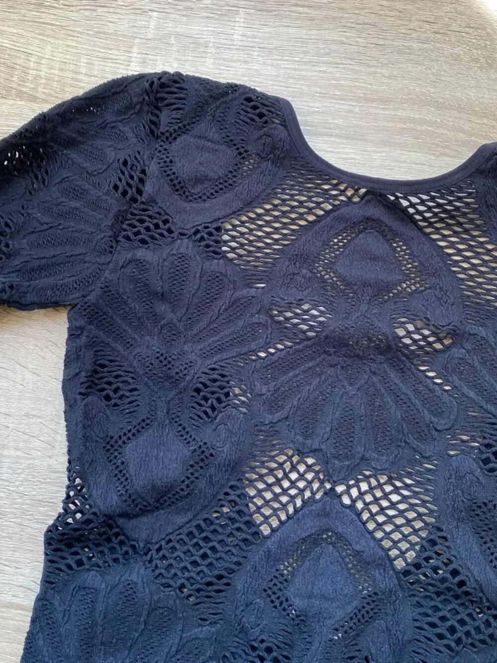 Zara Long-Sleeve Boatneck Sheer Bodysuit Black XS